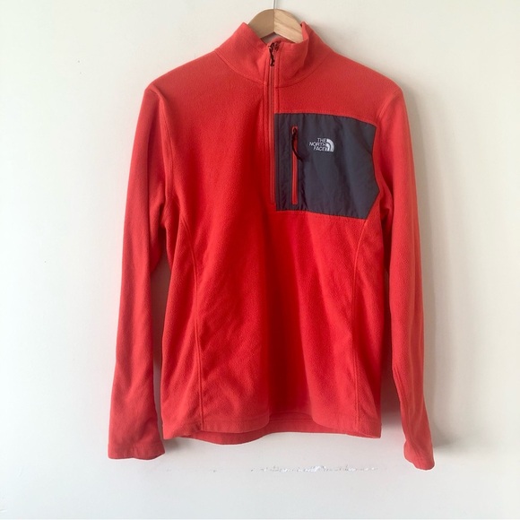 North Face Men’s Small Orange Quarter Zip Fleece Pullover - Picture 1 of 7